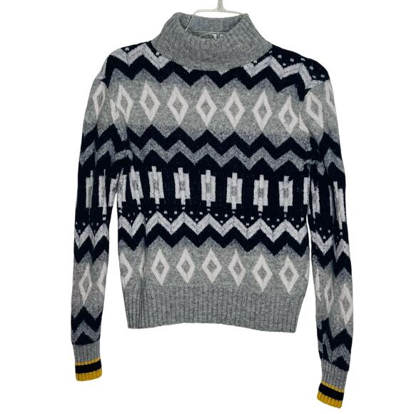J.Crew Wool Alpaca Sweater XS Mockneck Gray Blue Fair Isle Holiday Cozy Warm - Picture 1 of 8